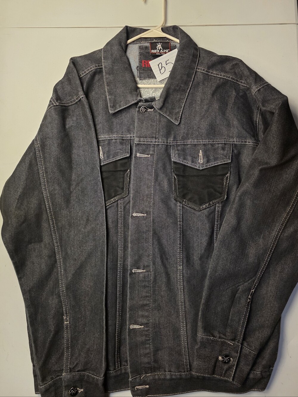 Red Ape Men's 3XL Embroidered Denim Jacket - Y2K Cyber Crest Black